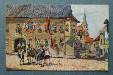 AK Cham / 1927 / Künstler Karte / Gasthof Luckner zum Schwan / Strassenansicht / Tagung Oberpfälzishen Schachverbandes Schach
